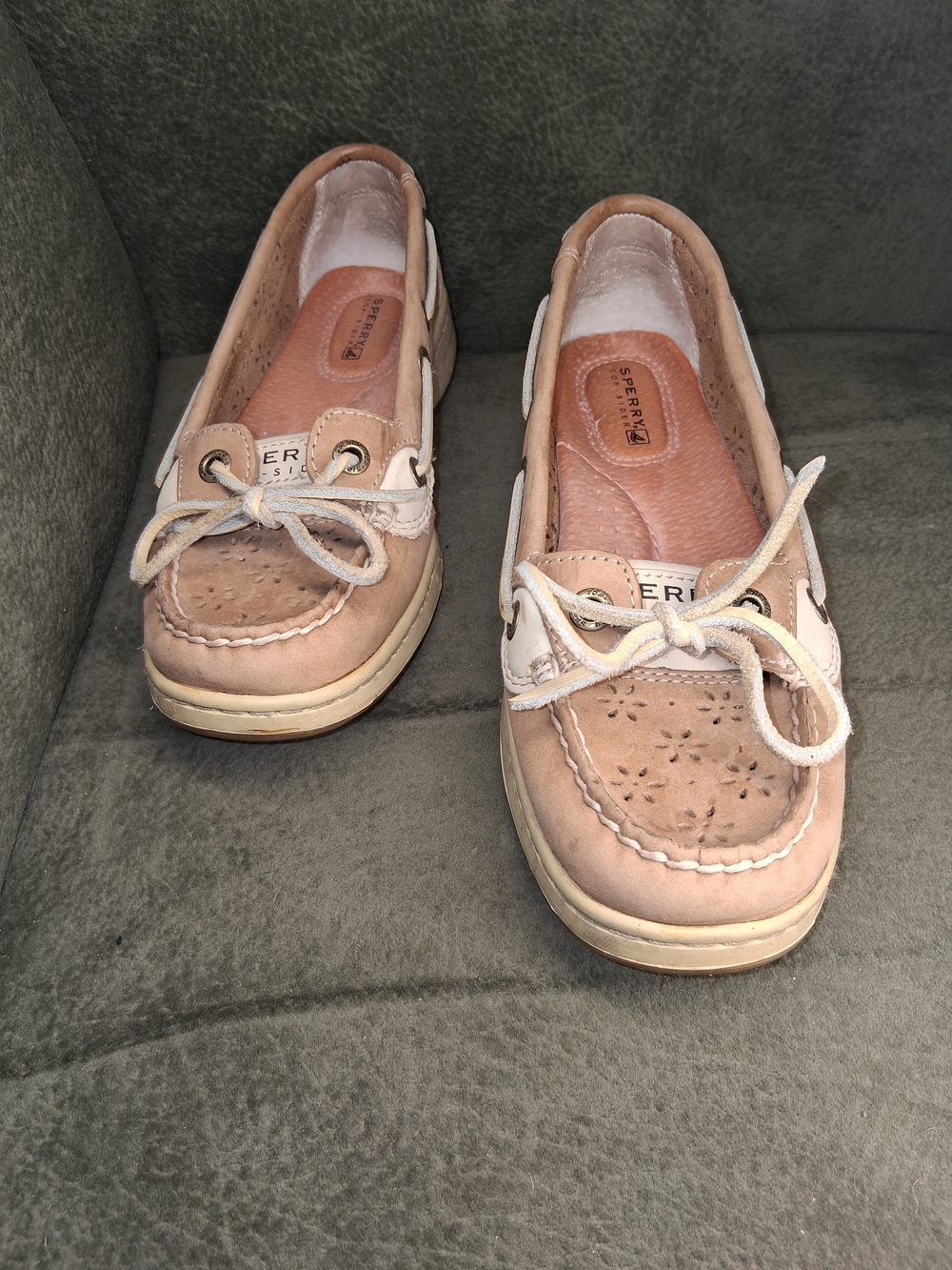 Sperry Women's Taupe and Cream Leather Boat Moccasins